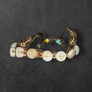 Vintage Carved Jade Jadeite Asian Chinese Woven Shamballa Bead Bracelet